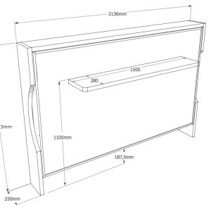 grafico della consolle bed a parete da 140cm chiusa